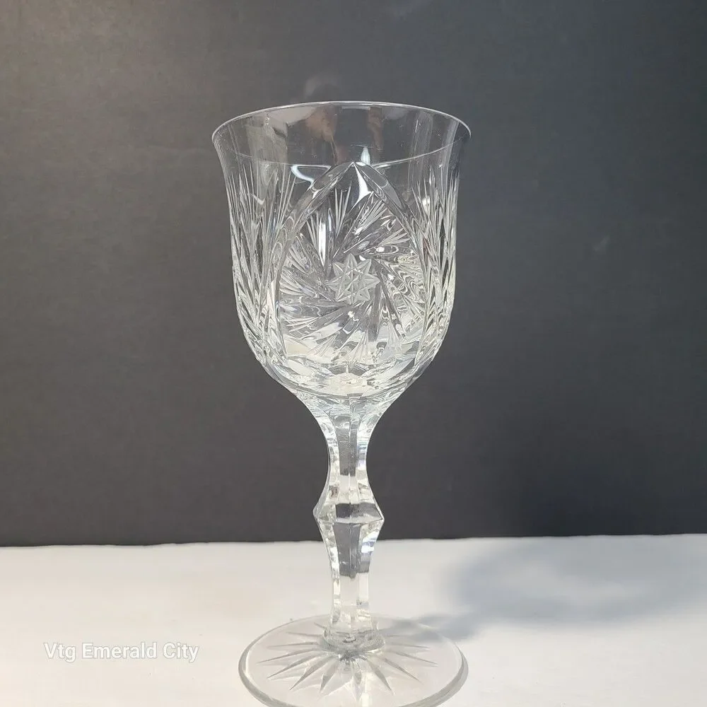 Vtg American Cut Crystal Co. ELEANOR Star & Fan Cut Pattern Wine Goblet Set Of 3